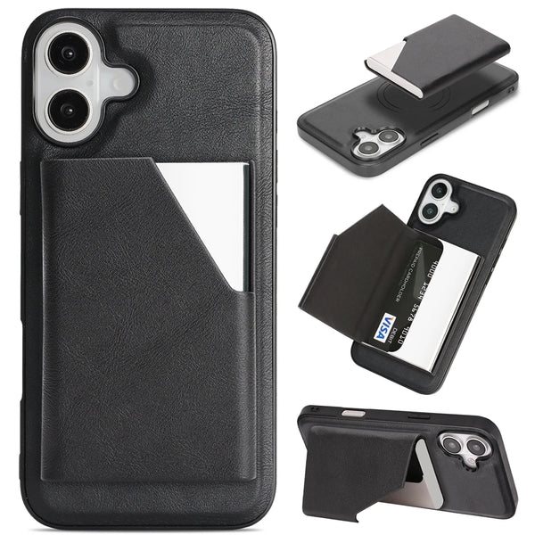 Magsafe Leather Phone Case for Iphone 17 Air 16 ProMax 15 Plus 14 Pro Max 13 12 Pm 16e Mirror Magnetic Card Holder Phone Cover