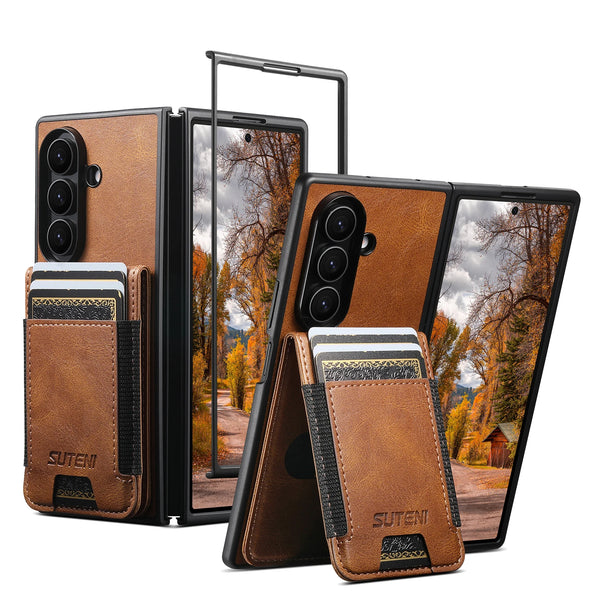 SUTENI Luxury Faux Leather Oil Wax Smooth Surface Phone Case Card Holder Stand For Samsung Galaxy Z Fold 7 6 5