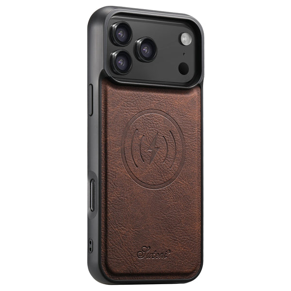 SUTENI Lichee Pattern Luxury Faux Leather Phone Case Magnet Wireless Charging For iPhone 17 Pro Max 16 Plus 15 14 13 12