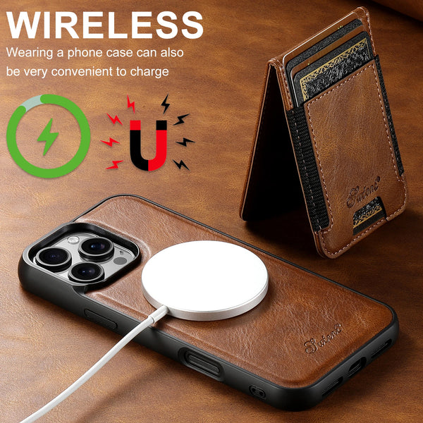 SUTENI Faux Leather Phone Case Wireless Charging Magnet Card Holder Stand For iPhone 17 Pro Max 16 Plus 15 14 13 12