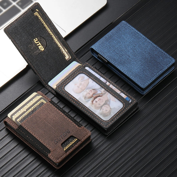 SUTENI Faux Leather For Men Wallet Card Slot Wallet Flip Cover Card Box Pressing The Button Automatically Ejects The Card