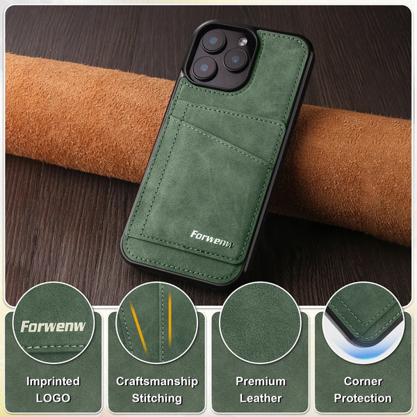 Leather Case For Iphone 17 Air 16 16e Promax 15 Pro 14 Plus 13 Mini 12 11 Iphone17 Kickstand Card SLots Cards Holder Phone Cover