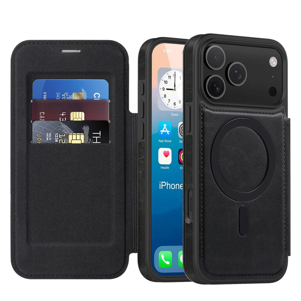Leather Magsafe Flip Case for iPhone 17 Air 16 Promax 15 Plus 14 Pro max 13 PM 12 16e iphone16 Card Slots Magnetic Phone Cover