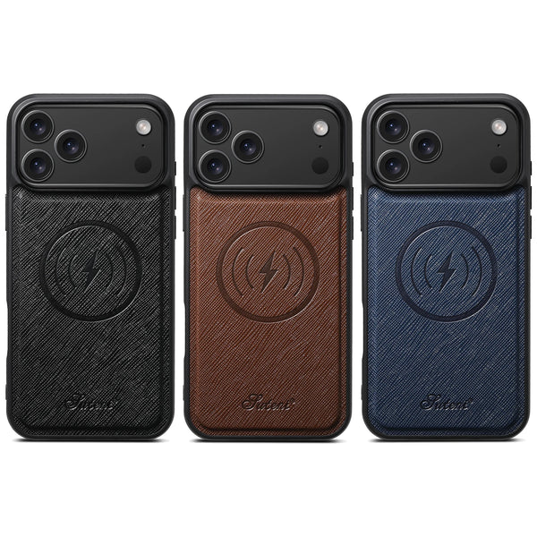 SUTENI Wireless Charging Phone Case Luxury Faux Leather Magnet For iPhone 17 Pro Max 16 Plus 15 14 13 12