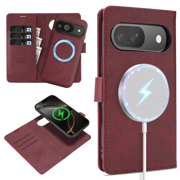2 in 1 Leather Flip Case for Google Pixel 9 10 Pro XL 9A10A 9Pro 10Pro XL Cards Slot Wallet Wireless Charging Phone Cover