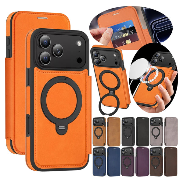 Kickstand Flip Leather Case for  iphone 17 Promax Air 16 Promax 15 Plus 14 13 12 Magsafe Card Slots Cards Holder Phone Cover