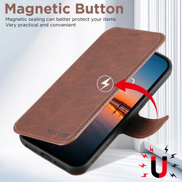 SUTENI Wireless Charging Card HolderStand Faux Leather Wallet Magnetic Flip Cover Phone Case For iPhone 17 Pro Max 16 Plus 15 14