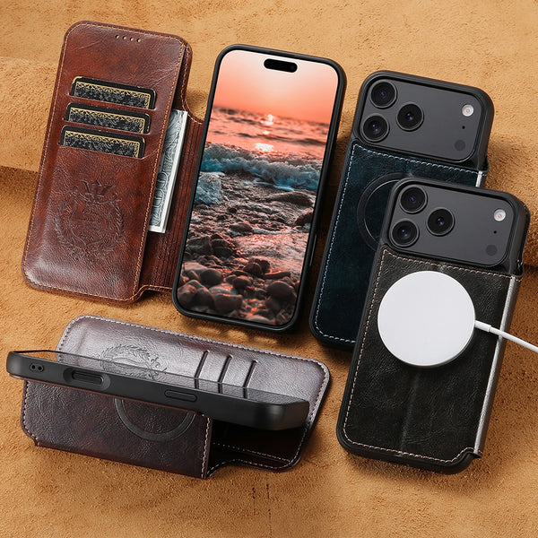 Faux Leather Wireless Charging  Card Holder Stand Wallet Magnetic buckle Phone Case For iPhone 17 Pro Max 16 Plus 15 14 13 12