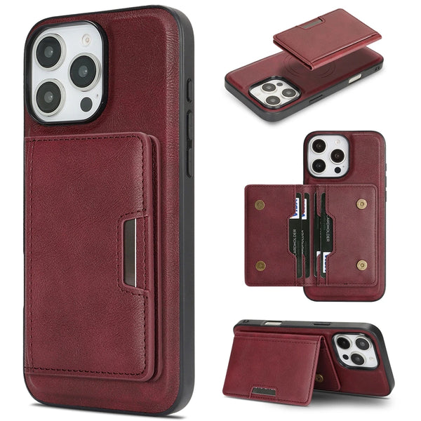 2 in 1 Magsafe Leather Case for Iphone 17 16 ProMax 15 Plus 14 Pro Max 13 12 16e iphone17 Air Kickstand Magnetic  Phone Cover