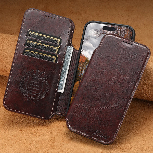 Faux Leather Wireless Charging  Card Holder Stand Wallet Magnetic buckle Phone Case For iPhone 17 Pro Max 16 Plus 15 14 13 12