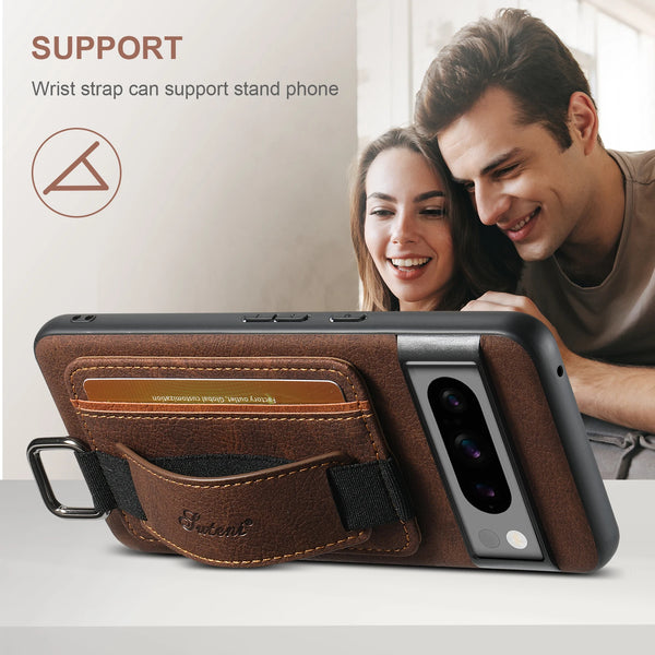SUTENI PU Leather Phone Case Wrist Strap Ring Buckle Card Holder Stand For Google Pixel 9XL 8Pro 7A 6