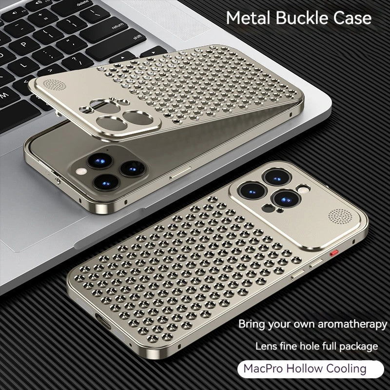 For iPhone 17 14 15 16 Pro Max Metal Heat Dissipation Phone Case Aluminum Alloy Aromatic Ultra-thin Shock-absorbing Back Cover