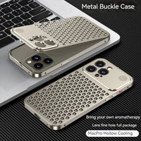 For iPhone 17 14 15 16 Pro Max Metal Heat Dissipation Phone Case Aluminum Alloy Aromatic Ultra-thin Shock-absorbing Back Cover