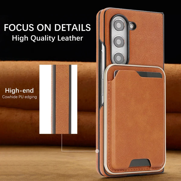 2 in 1 Leather Case for Samsung Galaxy Z Fold 7 6 5 4 3 Fold7 Fold6 Card Slots Holder Wireless Charging Magnetic Phone Cover