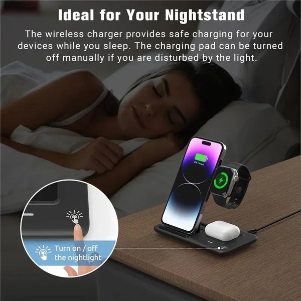 30W Fast Wireless Charger Stand Pad Foldable Fast Charging Station Dock for iPhone 17 16 15 14 13 12 Pro Max Apple Watch Airpods