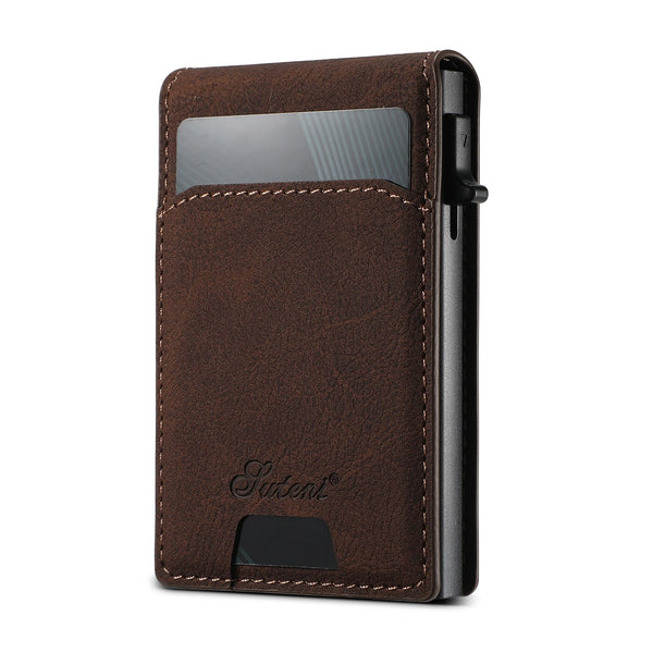 SUTENI Magnetic Card Holder Wallet Leather Holder Bracket Wallet For Men Pressing the Button Automatically Ejects the Card