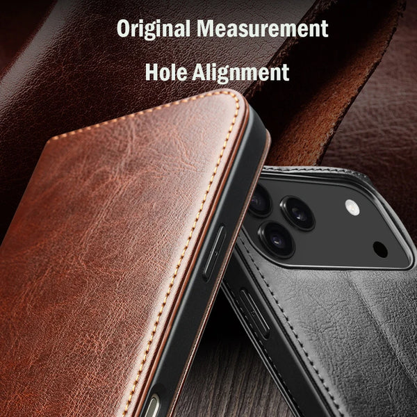 Genuine Leather Flip Case for iPhone 17 Bracket Handmade Business Cover with Card Slots for iPhone 17 Pro Max/17 Air