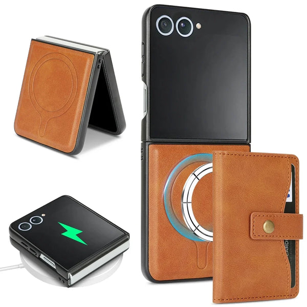 2 in 1 Magnetic Wallet Leather Case for Samsung Galaxy Z Flip 7 6 5 4 3 Flip7 Flip6 Flip5 Kickstand Cards Holder Phone Cover