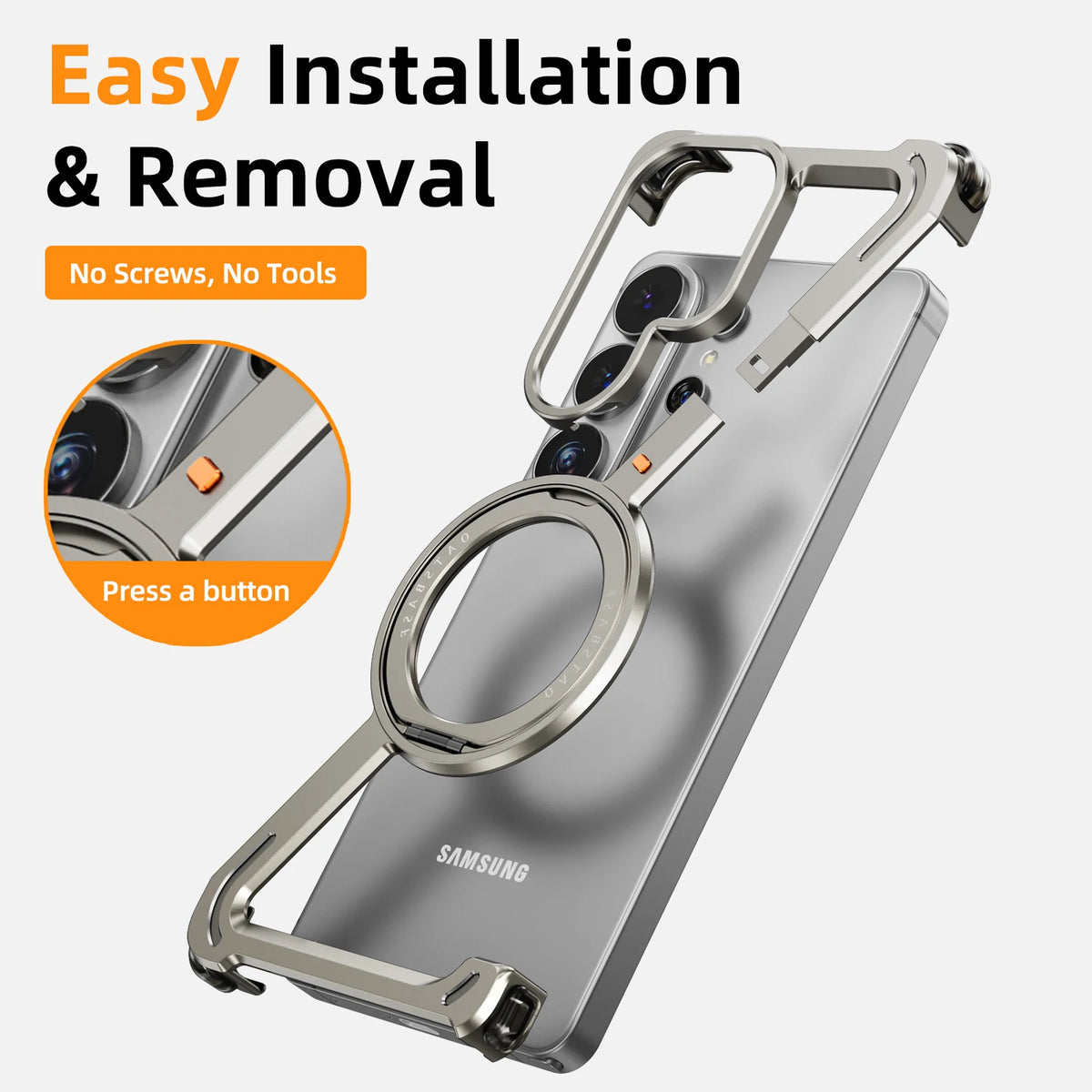 Oatsbasf for Samsung Galaxy S26 Ultra Frameless Metal Bumper Z Case Phone Case with 360°Rotating Stand Magnetic Shockproof Cover