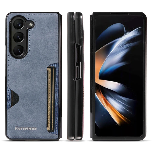 Leather Case For Samsung Galaxy Z Fold 7 6 5 4 3 ZFold7 Fold7 Fold6 Fold5 Fold4 Fold3 Card Slots Cards Holder Phone Cover