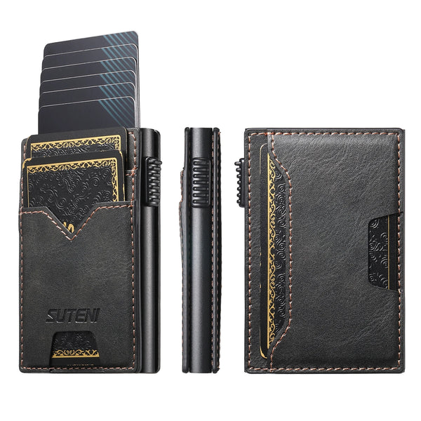 SUTENI Card Slot Wallet  Faux Leather Card Box Pressing The Button Automatically Ejects The Card