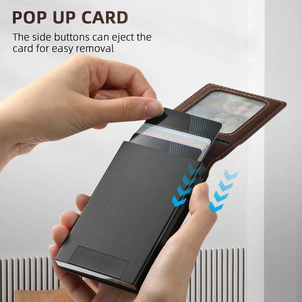SUTENI Magnetic Card Holder Wallet Leather Holder Bracket Wallet For Men Pressing the Button Automatically Ejects the Card