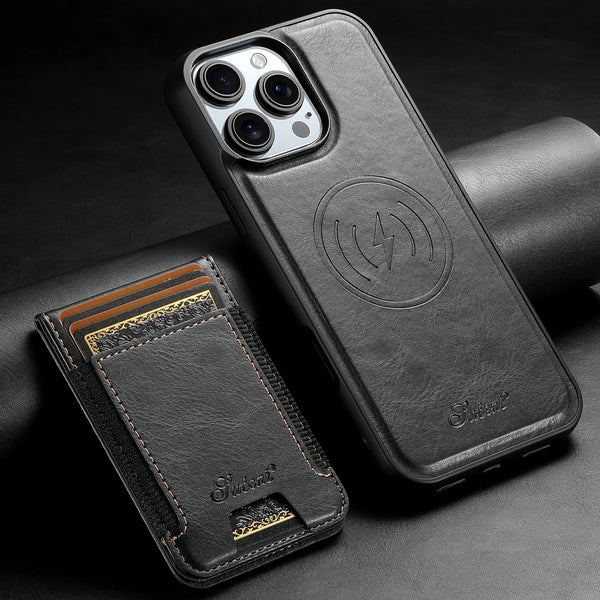 SUTENI Faux Leather Phone Case Wireless Charging Magnet Card Holder Stand For iPhone 17 Pro Max 16 Plus 15 14 13 12