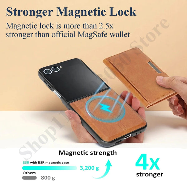 2 in 1 Leather Case For Samsung Galaxy Z Flip 7 6 5 4 3 Flip7 Fe Flip6 Flip5 Flip4 Flip3 Magnetic Wireless Charging Phone Cover