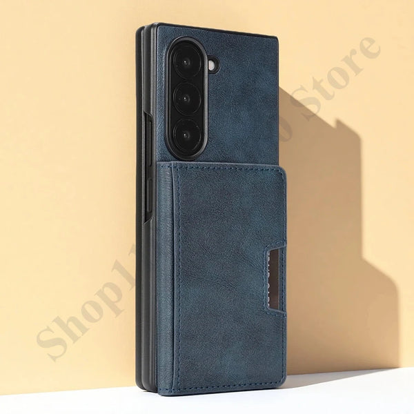 2 in 1 Leather Case for Samsung Galaxy Z Fold 7 6 5 4 3 Fold7 Fold6 Fold5 Fold4 Fold3 Card Slots Wireless Charger Phone Cover