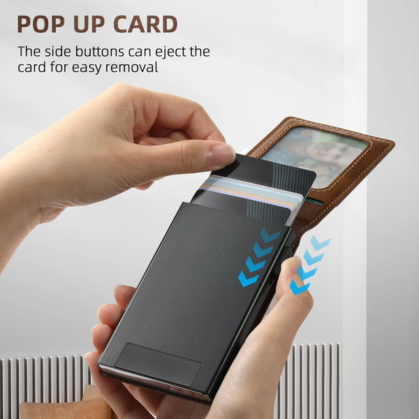 SUTENI Wallet For Men Magnetic Card Holder Wallet Leather Holder Bracket Pressing the Button Automatically Ejects the Card