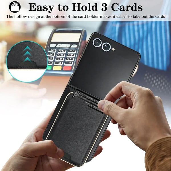 2 in 1 Magnetic Leather Case for Samsung Galaxy Z Flip 7 6 5 4 3 Flip7 Flip6 Wireless Charging Cards Holder Slots Phone Cover