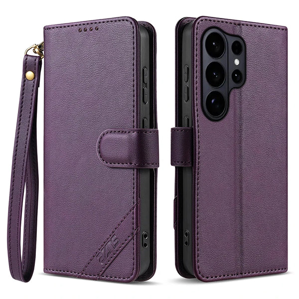 Flip PU Leather Case for Samsung S26 Ultra S25 Edge Plus S24 Fe S23 S22 S26U S25U S24U Card Slots Phone Cover With Hand Strap