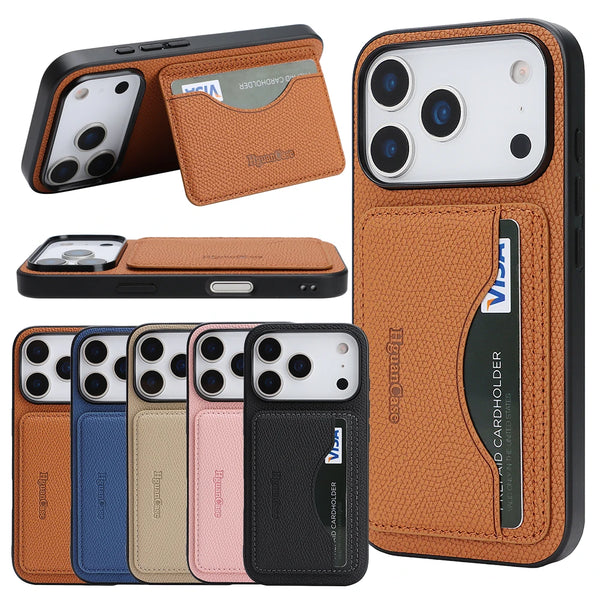 Leather Phone Case for Iphone 17 Promax 16 Pro Max 15 Plus 14 PM 13 12 17e 16e iphone17 Card Slots Holder Kickstand Phone Cover