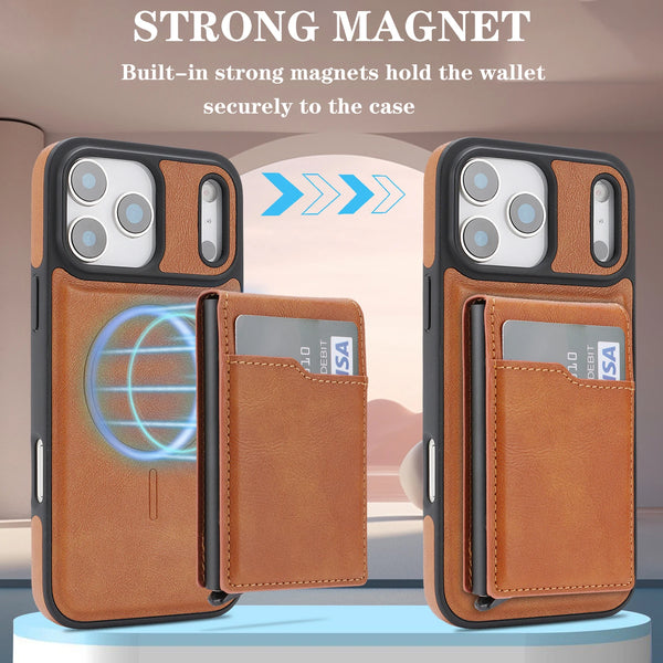 2 in 1 Leather Case For iphone 17 Air 16 Promax 15 Pro Max 14 Plus 13 12 Magnetic Magsafe Cards Holder Card Slots Phone Cover