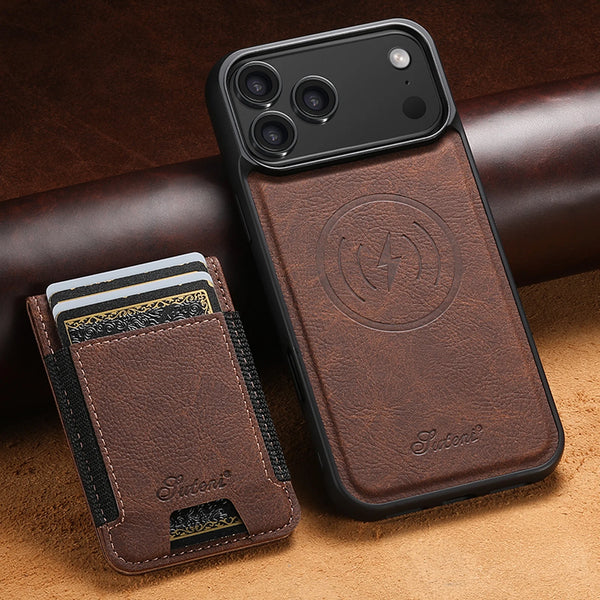 SUTENI Magnet Wireless Charging Card Holder Stand Luxury Faux Leather Phone Case For iPhone 17 Pro Max 16 Plus 15 14 13 12