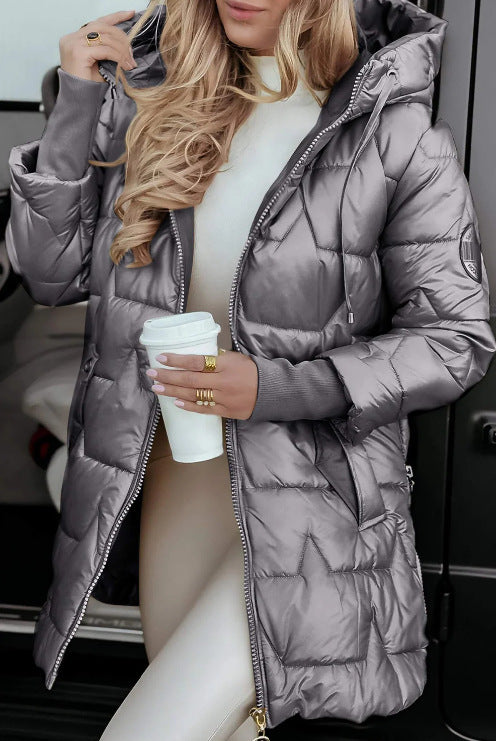 Hooded Cotton-Padded Jacket With Three Zippers