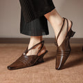 Premium Handmade Washed Leather Wedge Sandals, Women's Knotted Slingback Square Toe Shoes