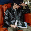 Mens Mid-Length Heavy-Duty Leather Jacket