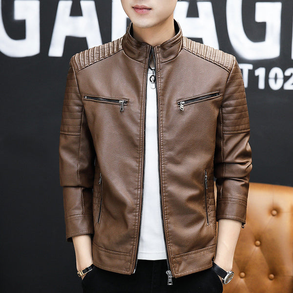 Youth Motorcycle Pu Leather Stand Collar Jacket