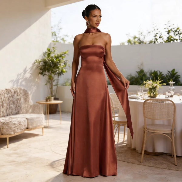 Womens Chest Wrapping Backless Tube-Top Waist-Cinching Evening Gown Long Dress Women'S Solid Sexy Elegant Clothes Party Club Prom Summer Outfit