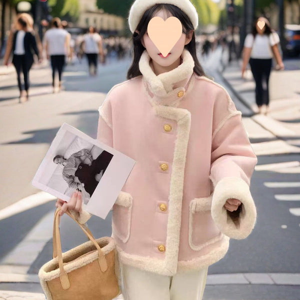 Women's Korean Suede Motorcycle Clothing Berber Fleece Coat