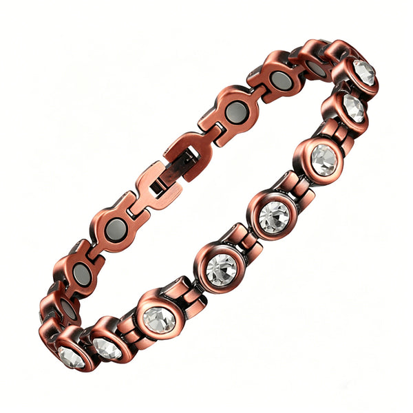 Retro Red Copper Magnetic Therapy Bracelet With Transparent Crystals Unisex
