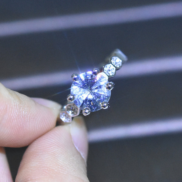 Classic Honeycomb Six-Prong Simulated Diamond Ring, Moissanite Hexagonal Band