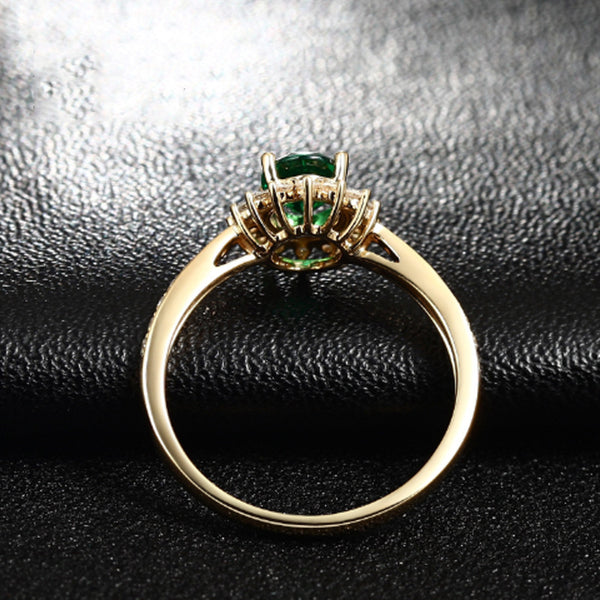 Adjustable Simulated Emerald & Simulated Diamond Ring For Women, Faux Gemstone Statement Band