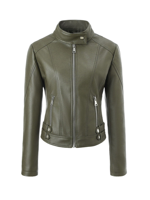 Plus-size Womens Slim-fit Stand-up Collar Jacket