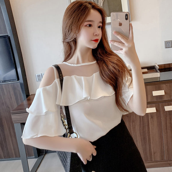 Solid-color Loose-fitting Womens Chic Blouse