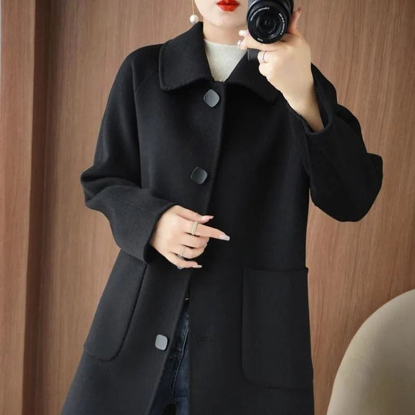 Double Faced Wool Mid Length Doll Collar Slim Fit Flattering Coat