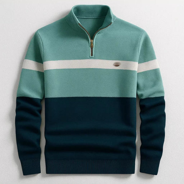 Business Stand-collar Knitwear Half-zip Long-sleeve T-shirt Color-block Pullover Sweaterpremium Quality
