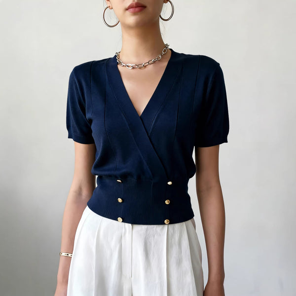 Women's Solid Color Elegant Top With Double Breasted Three Buttons