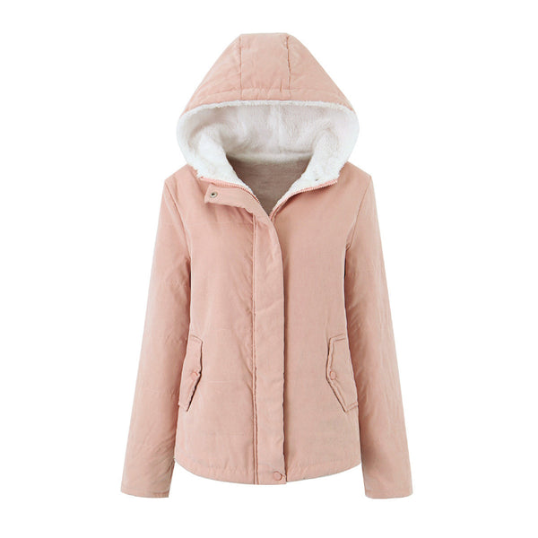 Womens Thickened FleeceLined Hooded Cotton Padded Jacket